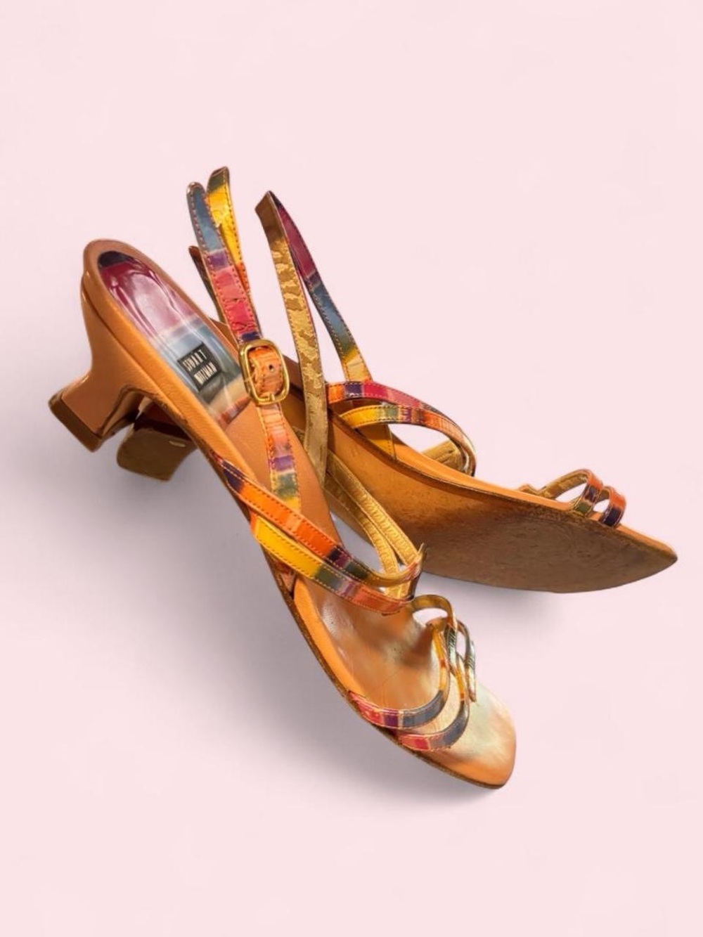 Stuart Weitzman multicolored strappy kitten heel sanadals women’s 7